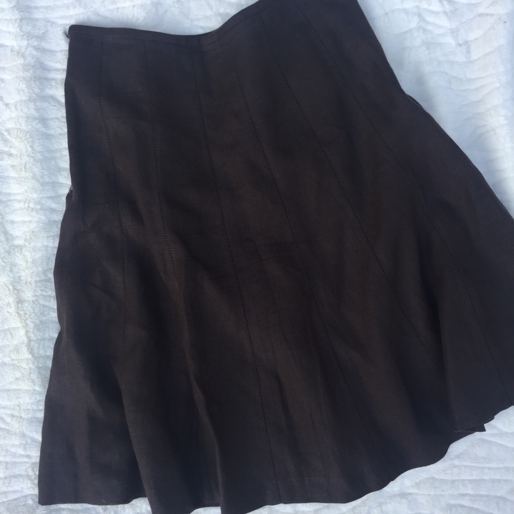 Talbots Brown Linen Flare Skirt | Size 10